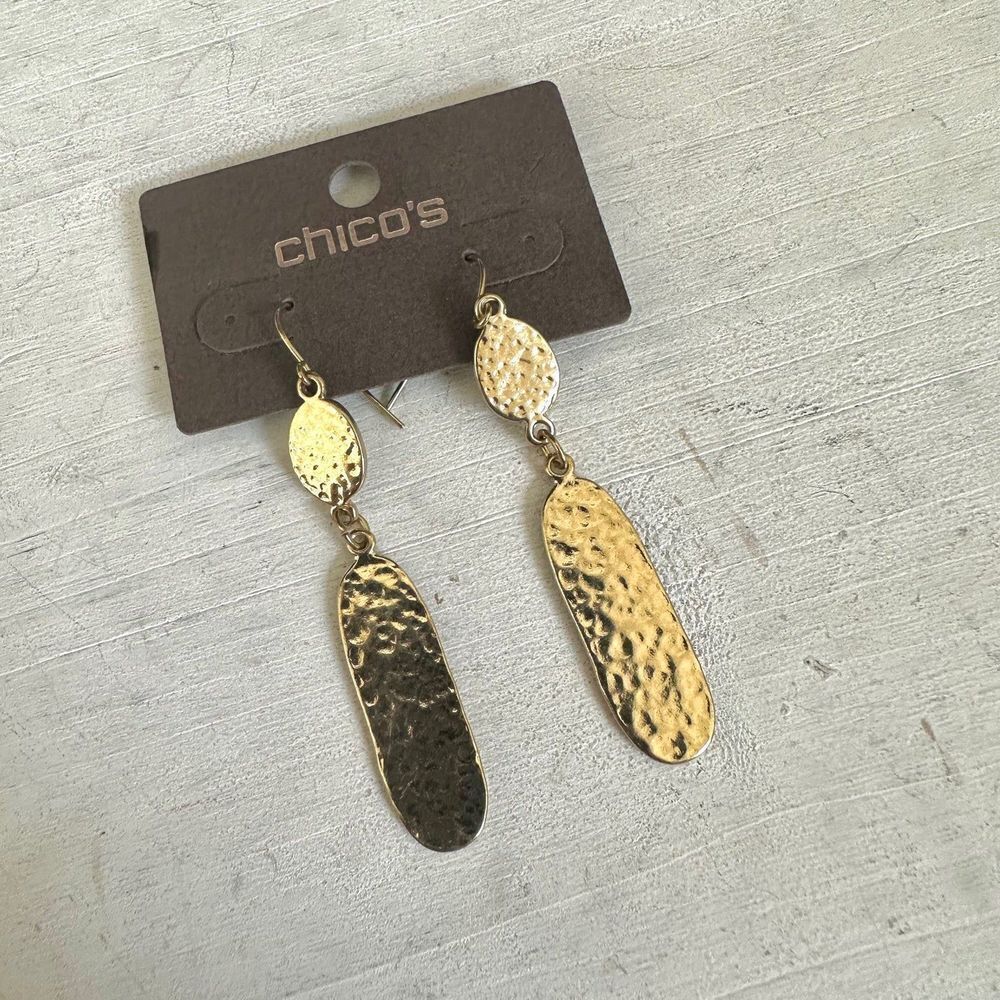 Chicos Ashlyn Lin long gold tone earrings NWT